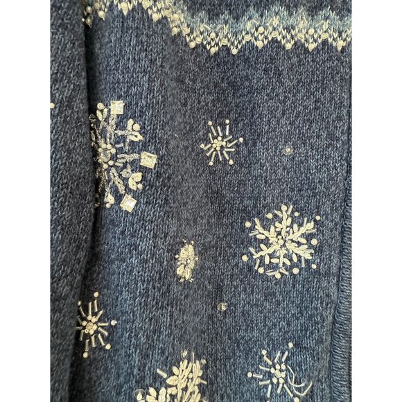 Caley St Clair L, Vintage Snowflake Zip Cardigan, Nordic Fair Isle Knit Blue - Picture 16 of 16
